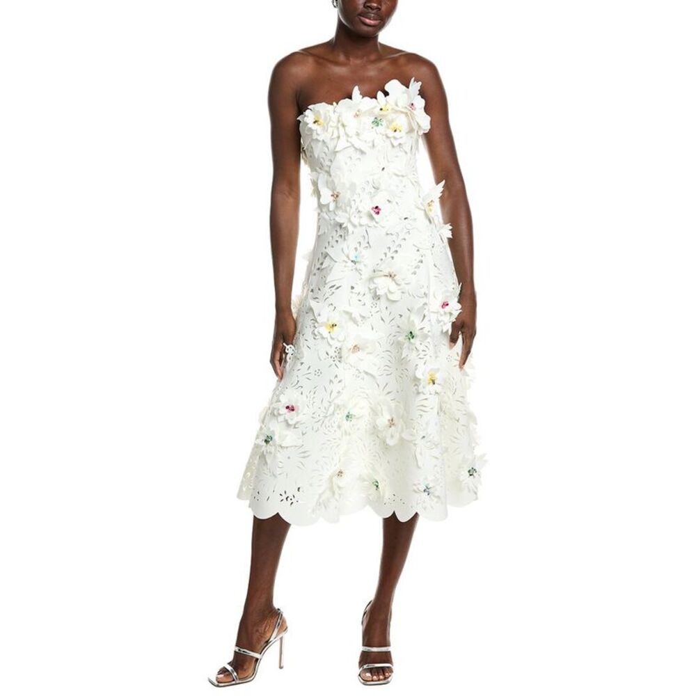 Badgley Mischka Womens  Scuba Applique Midi Dress, White